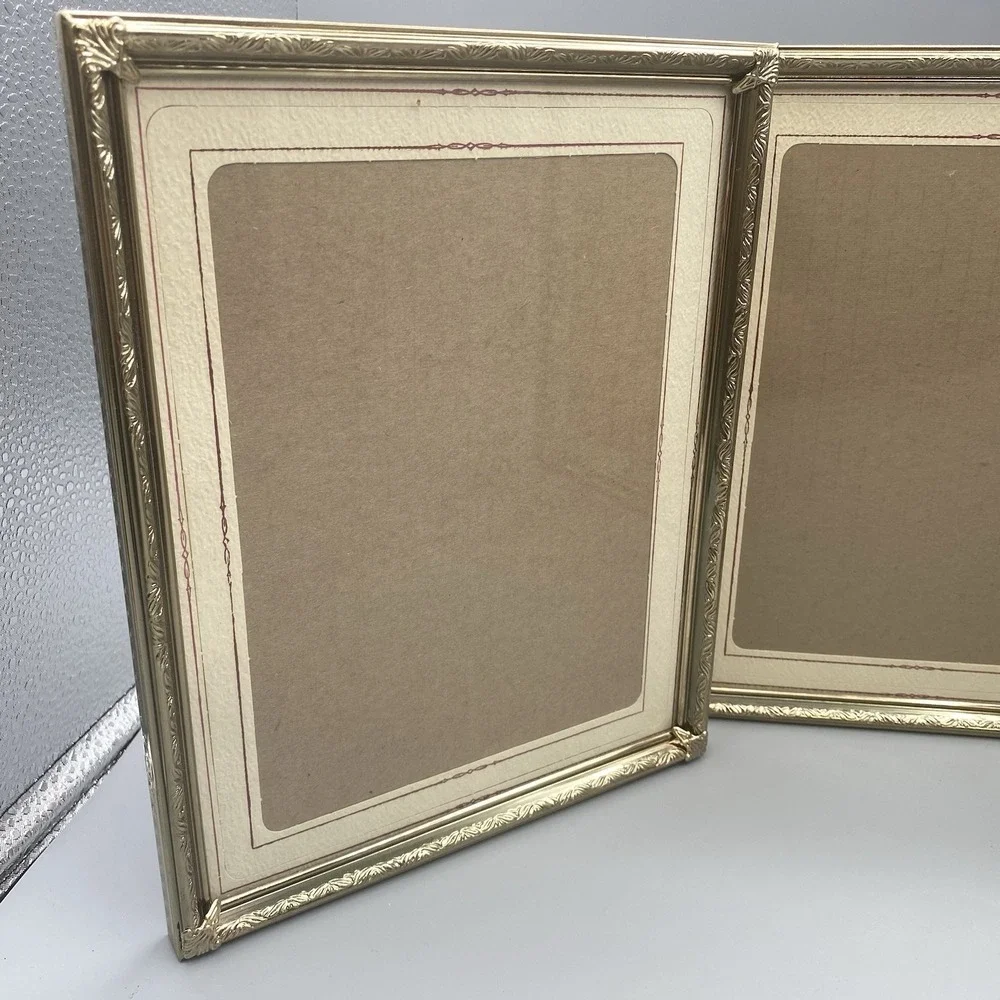 Mid Century Brass Tri-Fold Hinged Frame 8 X 10 Ornate‎ Fold Flat Hinges Etched